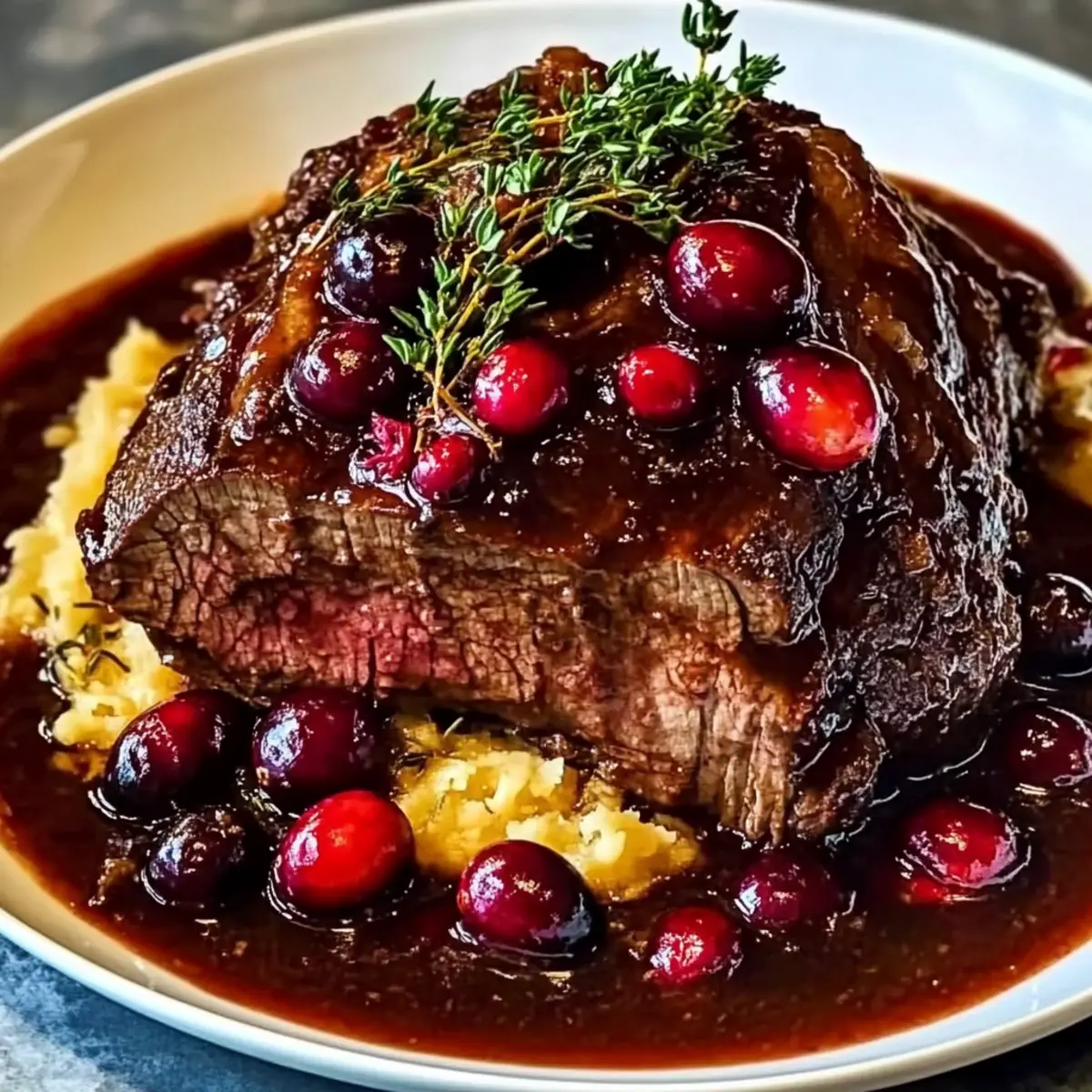 Slow-Braised Beef Roast with Cranberry Balsamic Glaze
