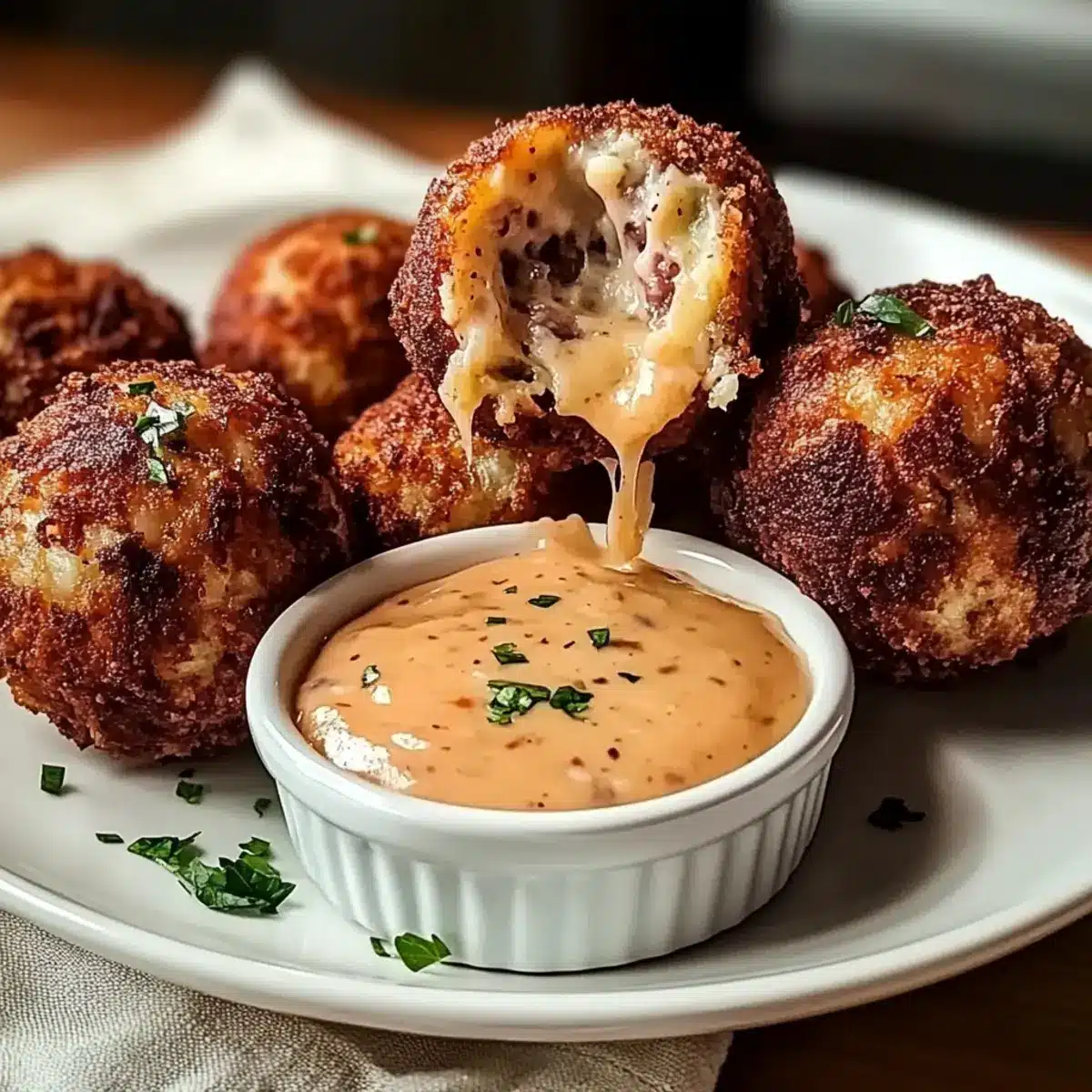 Reuben Balls with Spicy Thousand Island Dipping Sauce