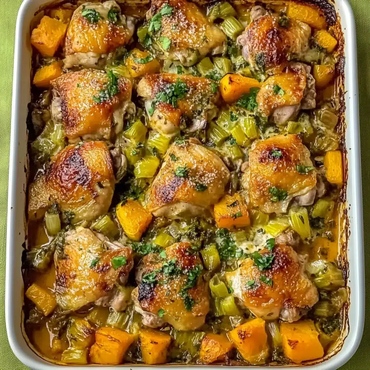 Roasted Chicken Leek and Butternut Squash Bake