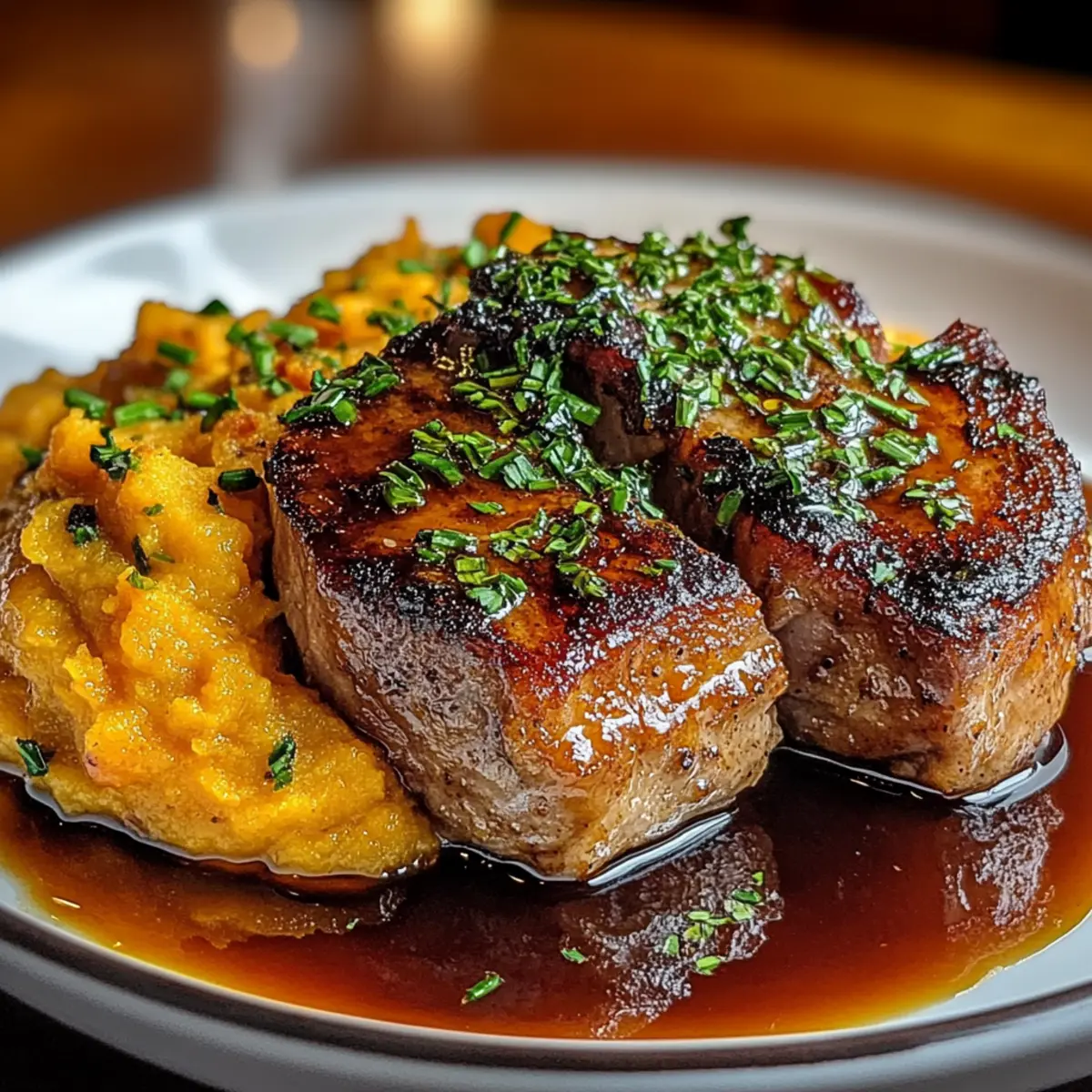 Apple Cider Pork with Mashed Sweet Potatoes Recipe