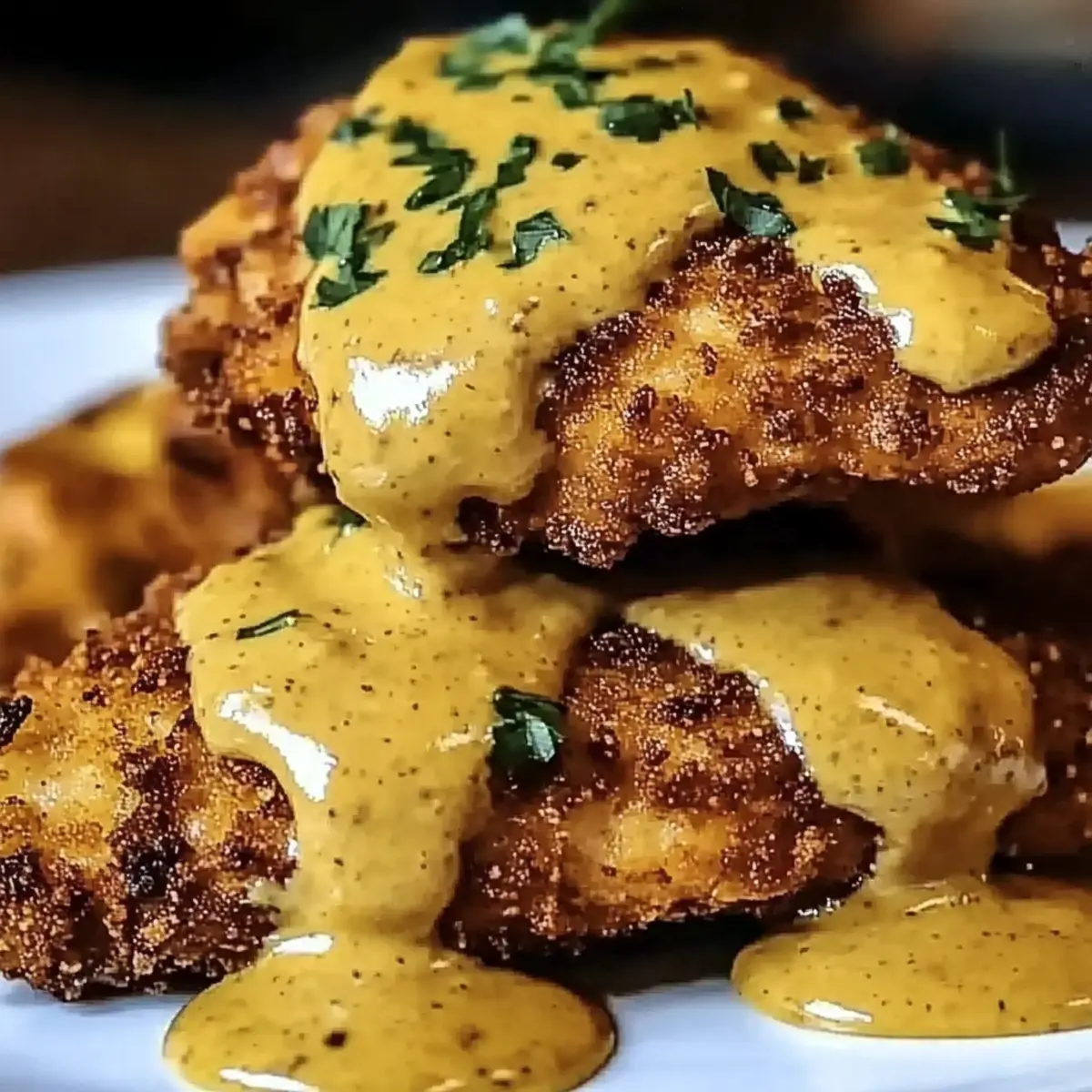 Pretzel Chicken with Mustard-Cheddar Sauce