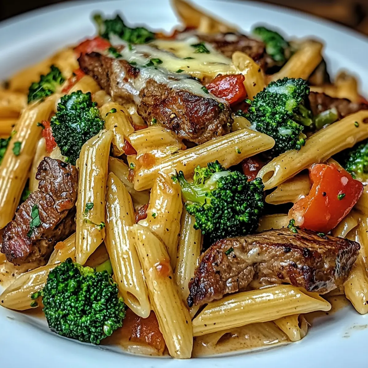 Garlic Parmesan Penne with Steak