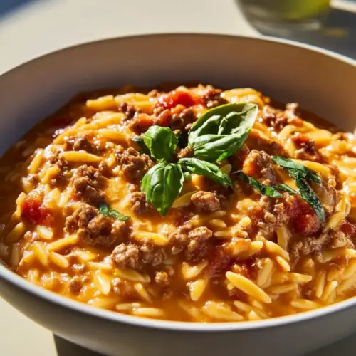 Ground Beef Orzo Tomato Cream Sauce